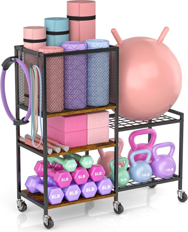 5 Tier Dumbbell Rack, Yoga Mat Storage Holder, Home Gym Stor...