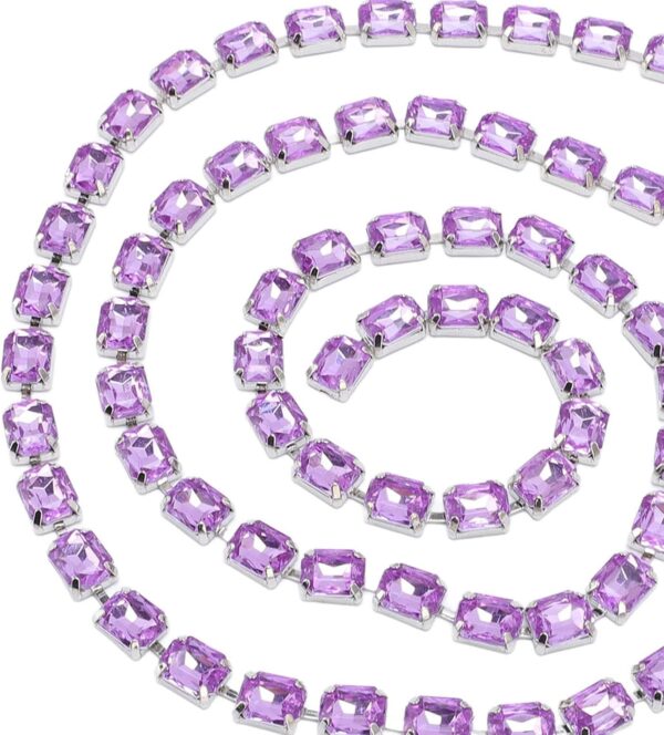 Rhinestone Trim Chain 8x10mm Light Purple Rectangle Decor Ac...