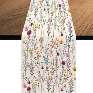 Watercolor Wild Flowers Table Runner, Seasonal Summer Holida...
