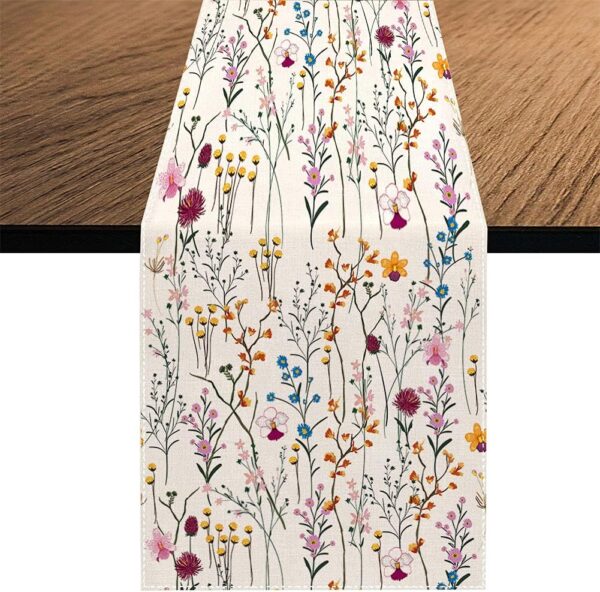 Watercolor Wild Flowers Table Runner, Seasonal Summer Holida...