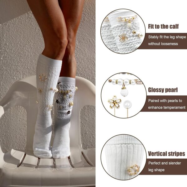 2 Pairs White Slouch Socks with 21 Pcs Sock Pins Jewelry for...