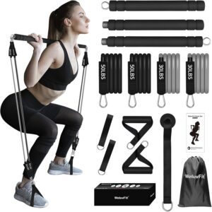 Pilates Bar Kit with Resistance Band-Multifunctional Portabl...