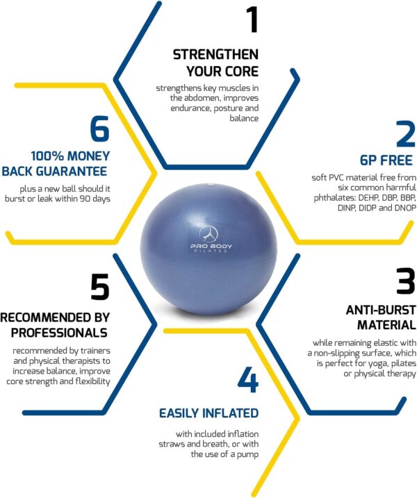 ProBody Pilates Ball 9 Inch - Small Exercise Ball for Stabil...