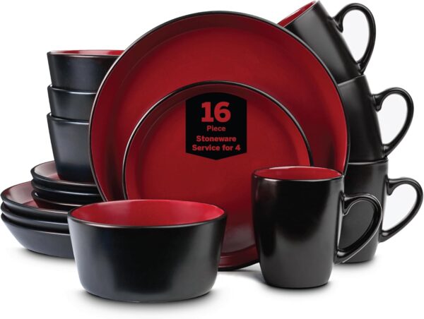Stone Lain Albie Stoneware 16 Piece Dinnerware Set, Plates a...