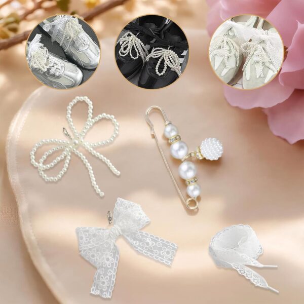 13 Pcs Pearls Lace Bow Shoe Charms Set, Shoe Jewelry for Sne...