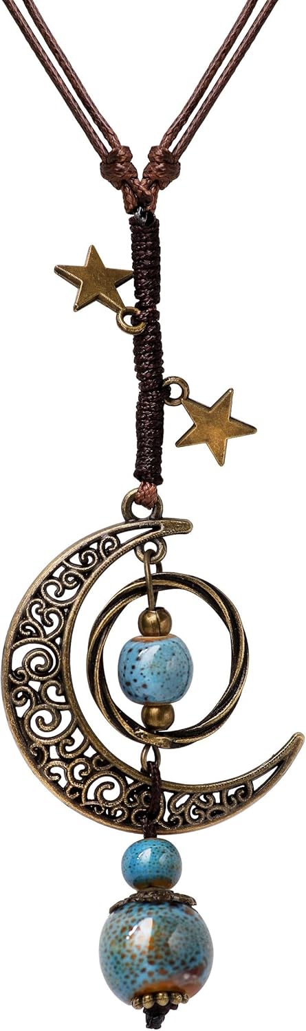 MINACHI Vintage Bohemian Hippie Ceramic Beads Crescent Moon ...