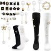 2 Pairs White Slouch Socks with 21 Pcs Sock Pins Jewelry for...