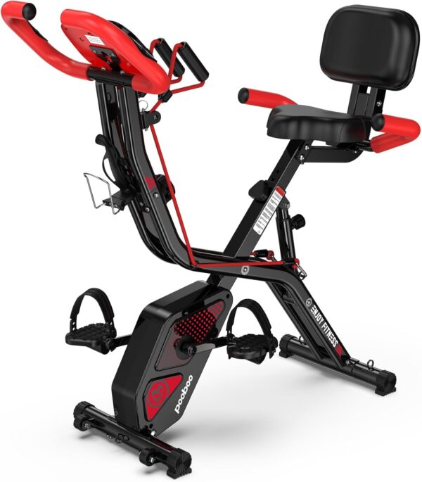 pooboo Folding Exercise Bike, Foldable Fitness Stationary Bi...
