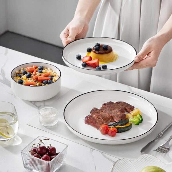 MALACASA Plates and Bowls Sets, 12 Pieces Modern Porcelain D...