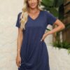 Miselon Tshirt Dresses for Women - Short Sleeve V Neck Knot ...