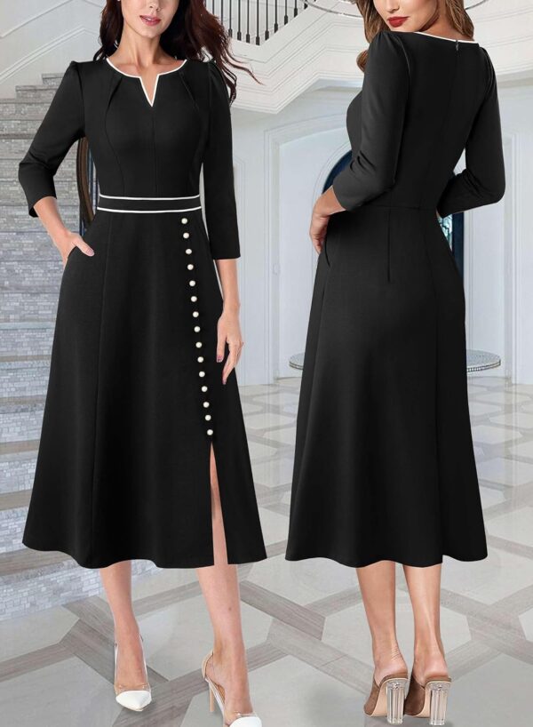 VFSHOW Womens Pleated Notch Neck Front Slit Buttons Pockets ...