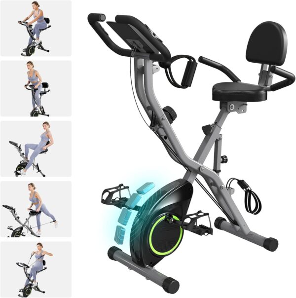 Foldable Exercise Bike Stationary Bikes for Home, 5 IN 1 Ind...