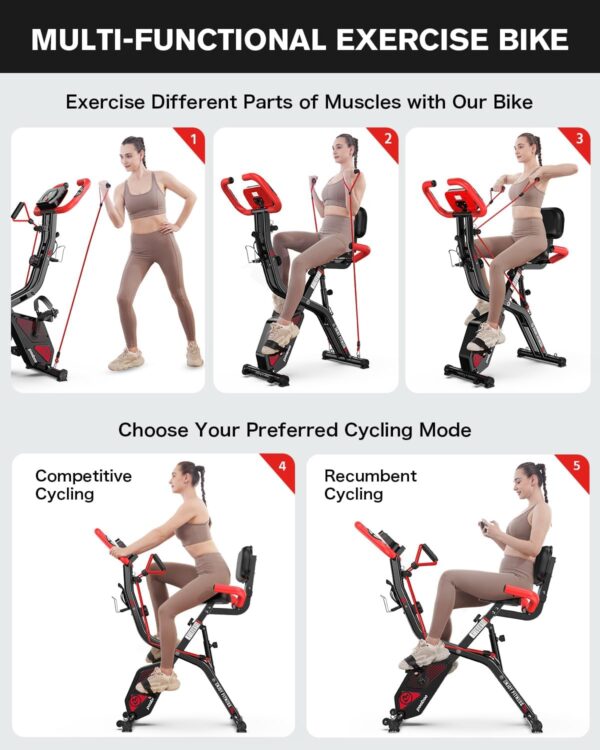 pooboo Folding Exercise Bike, Foldable Fitness Stationary Bi...