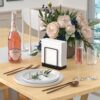Wican Napkin Holder for Table, Bamboo Iron Standing Napkin D...