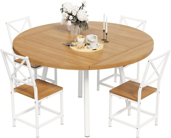IRONCK Dining Table Set for 4, Round Kitchen Table and 4 Sto...
