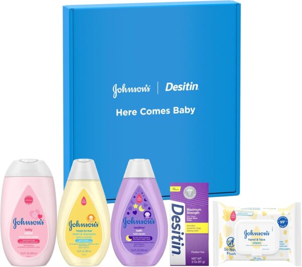 Johnson's Baby Here Comes Baby Gift Set, Baby Essentials for...