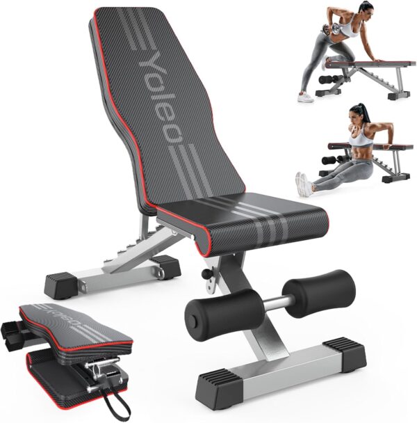 Yoleo Adjustable Weight Bench for Full Body Workout; Foldabl...