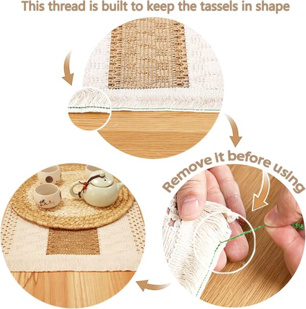 Handmade Boho Placemats Set of 6 - Natural Cotton Burlap and...
