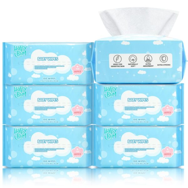 HAPPY BUM Dry Baby Wipes, Large Baby Wipes, Unscented Tissue...