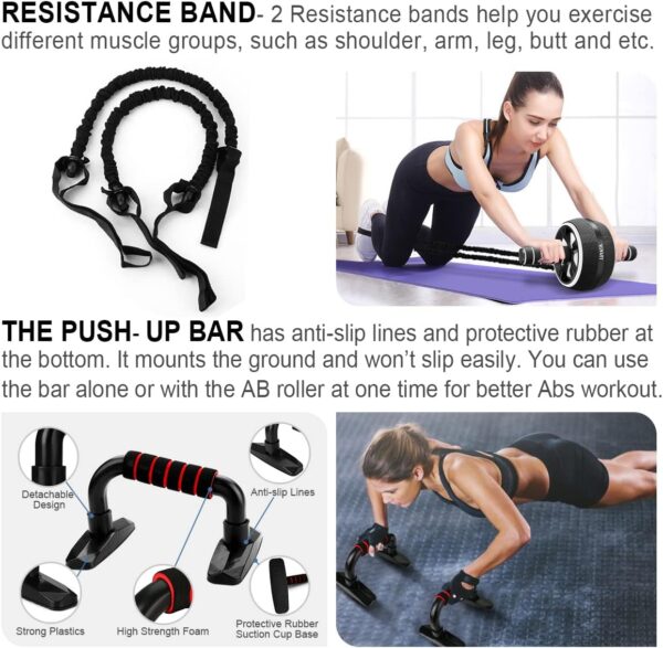 Ab Roller Wheel, 10-In-1 Ab Exercise Wheels Kit with Resista...