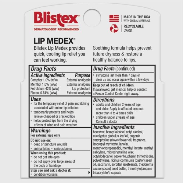 Blistex Lip Medex Stick, 3 Count, 0.15 oz Each, Advanced Hyd...