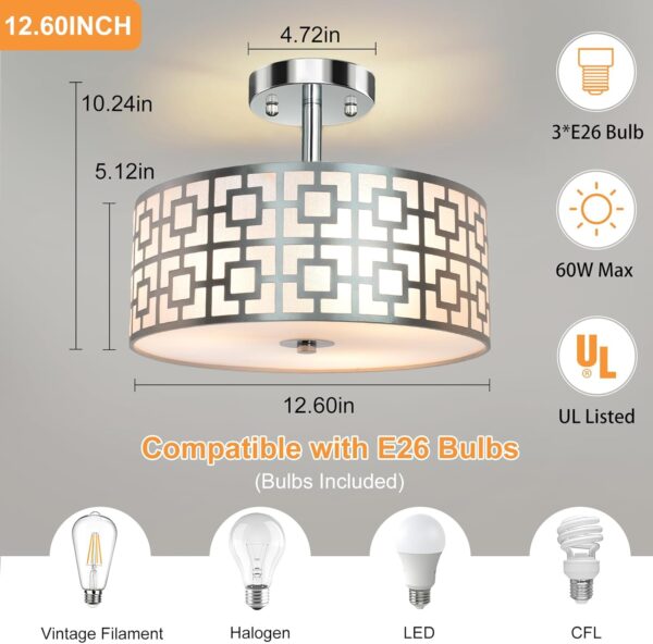 DLLT Flush Mount Ceiling Light: Modern 3-Light Brushed Nicke...