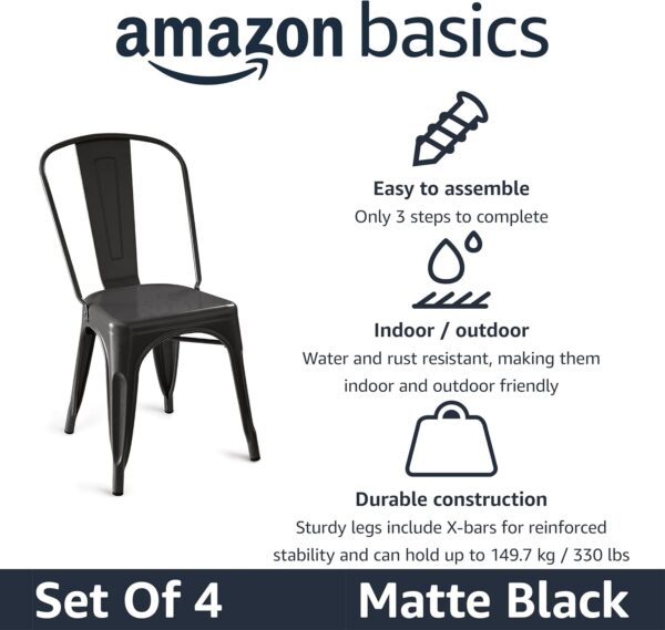 Amazon Basics Metal Dining Chairs, Matte Black, 1 Count (Pac...