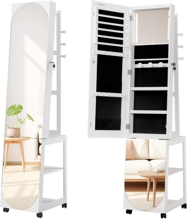 LED Jewelry Cabinet, 66" Jewelry Armoire with Clothes Rack, ...