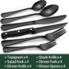 24-Piece Black Silverware Set with Steak Knives, Black Flatw...