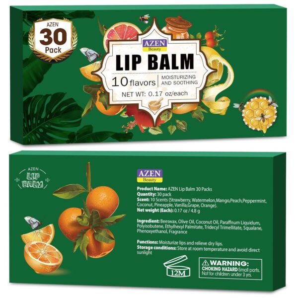 AZEN 30 Pack Lip Balm, Natural Lip Balm Bulk, Lip Care Produ...