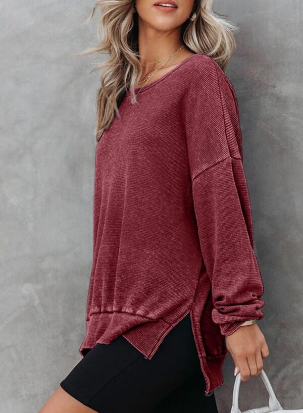 Dokotoo Womens Oversized Waffle Knit Crewneck Sweatshirts Lo...