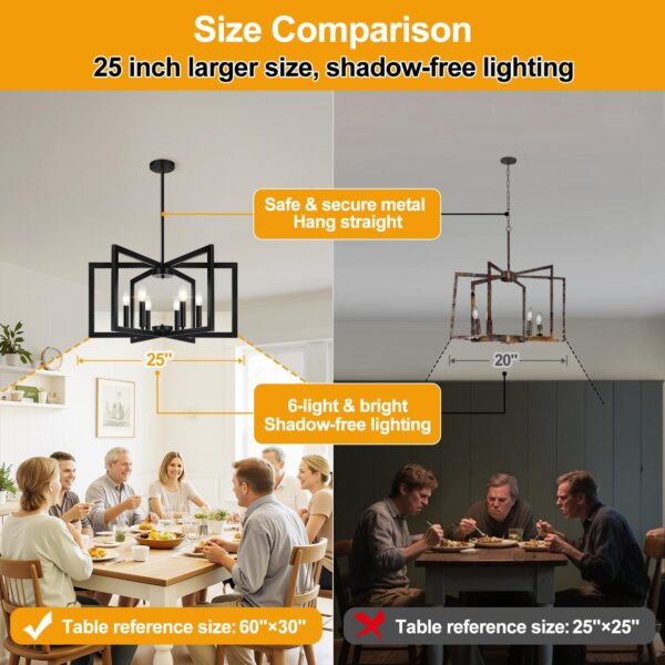 25" Modern Black Chandelier for Dining Room (6-Light, 25-Inc...