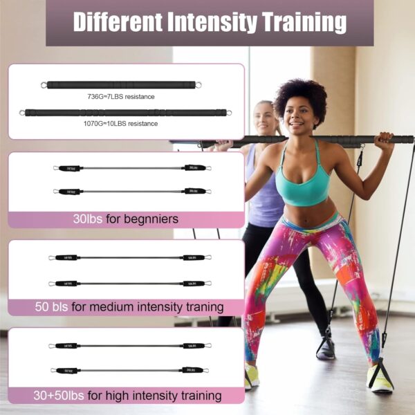 Pilates Bar Kit with Resistance Band-Multifunctional Portabl...