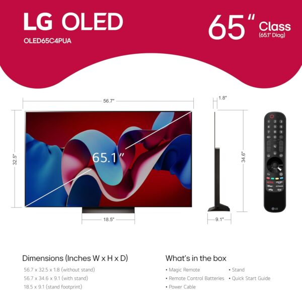LG 65-Inch Class OLED evo C4 Series Smart TV 4K Processor Fl...