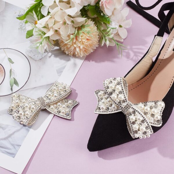 DELORIGIN1 Pair Pearl Bow Shoe Clips Wedding Bow Shoe Buckle...