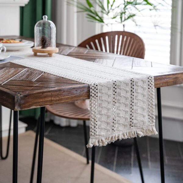 Alynsehom Macrame Table Runner Cream Beige Boho Table Runner...