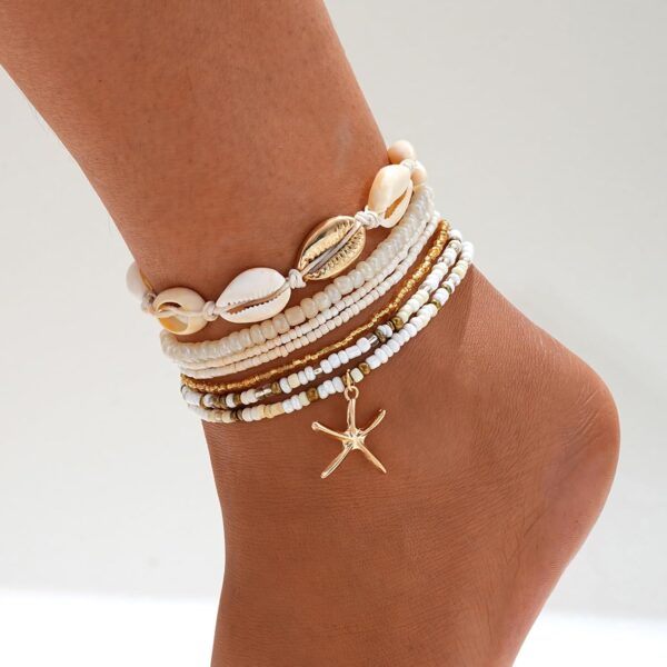 Shell Ankle Bracelet Set for Women, Gold Boho Bead Adjustabl...