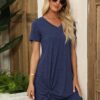 Miselon Tshirt Dresses for Women - Short Sleeve V Neck Knot ...
