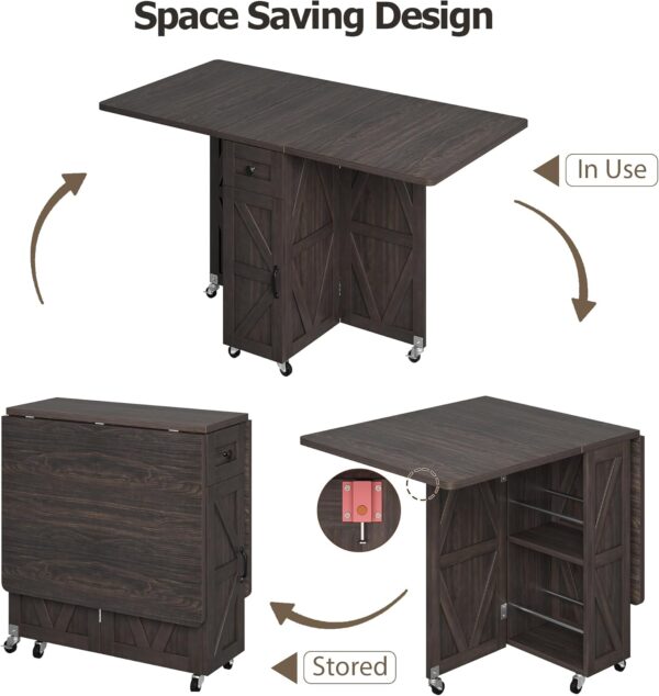 Space Saving Folding Dining Table, Farmhouse Foldable Dining...