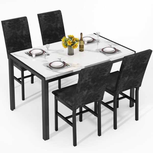 AWQM Products 5-Piece Marble Dining Set, Modern Kitchen Tabl...