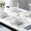 MALACASA Plates and Bowls Sets, 12 Pieces Modern Porcelain D...