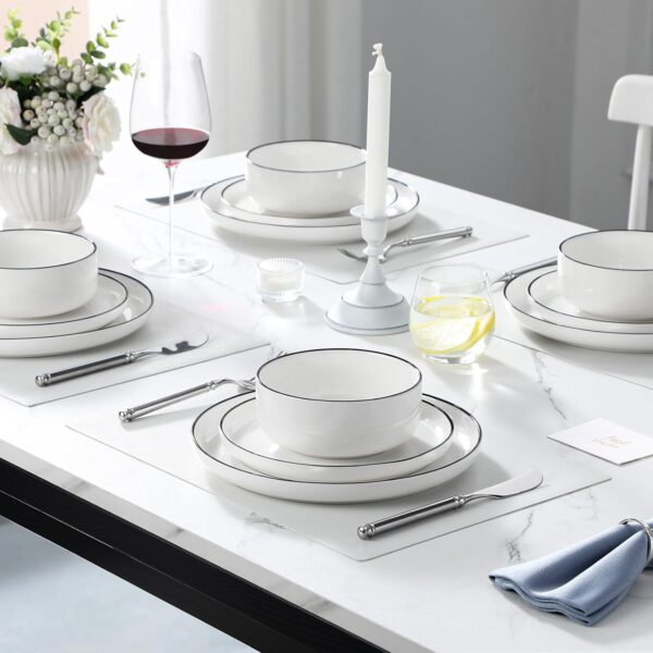 MALACASA Plates and Bowls Sets, 12 Pieces Modern Porcelain D...