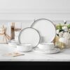 MALACASA Plates and Bowls Sets, 12 Pieces Modern Porcelain D...