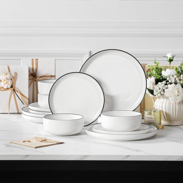 MALACASA Plates and Bowls Sets, 12 Pieces Modern Porcelain D...