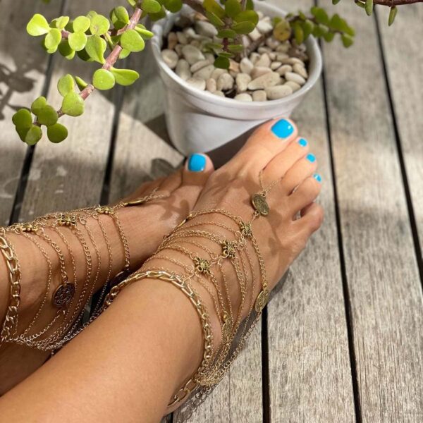 Olbye Silver Barefoot Sandals Foot Chain Jewelry Coin Anklet...