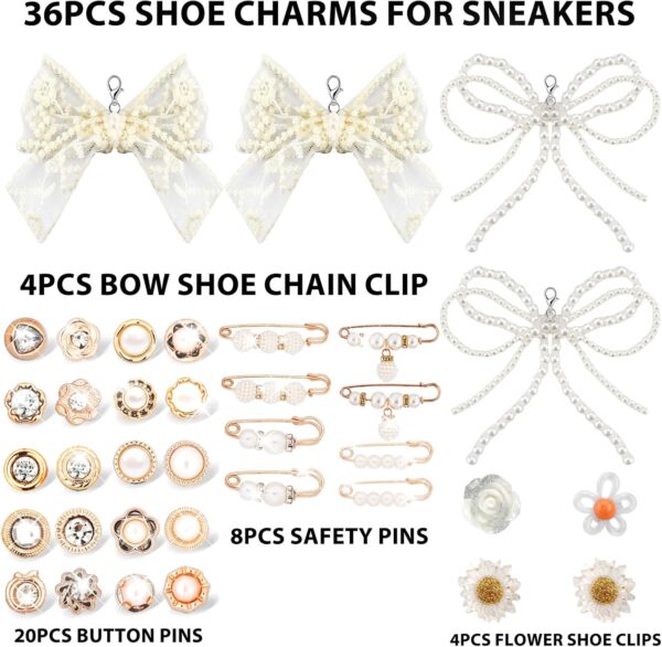 36Pcs Shoe Charms for Sneakers Bow Shoe Lace Charms Junk Soc...