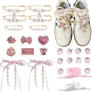 26 PCS Shoe Charms for Sneakers and Socks, Pearl Bow Shoelac...