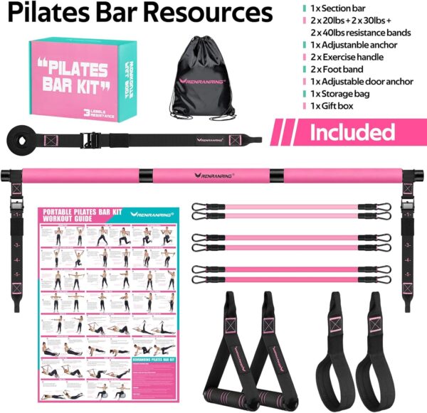 Pilates Bar Kit with Resistance Bands, Multifunctional Pilat...
