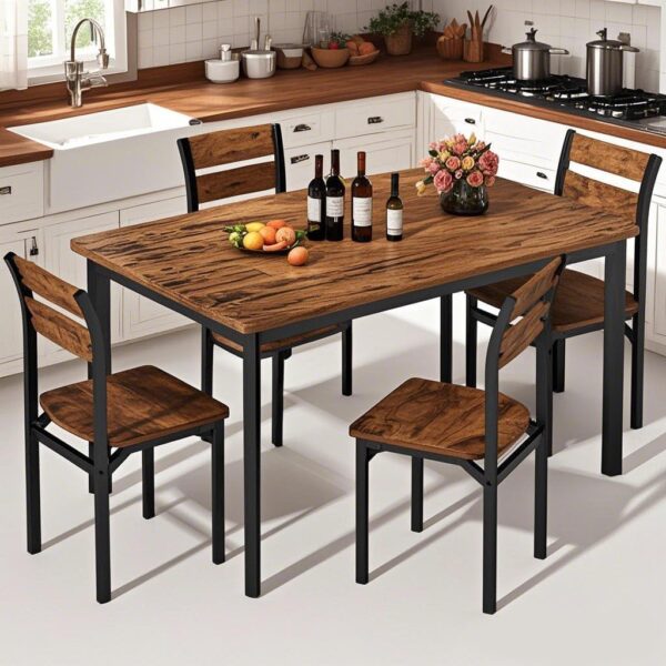 DKLGG Dining Room Table Set for 4 Farmhouse 5 Piece Dining T...