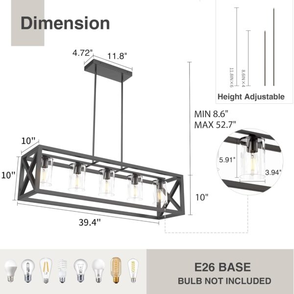 Espird Farmhouse Dining Room Light Fixture - 5 Light Matte B...